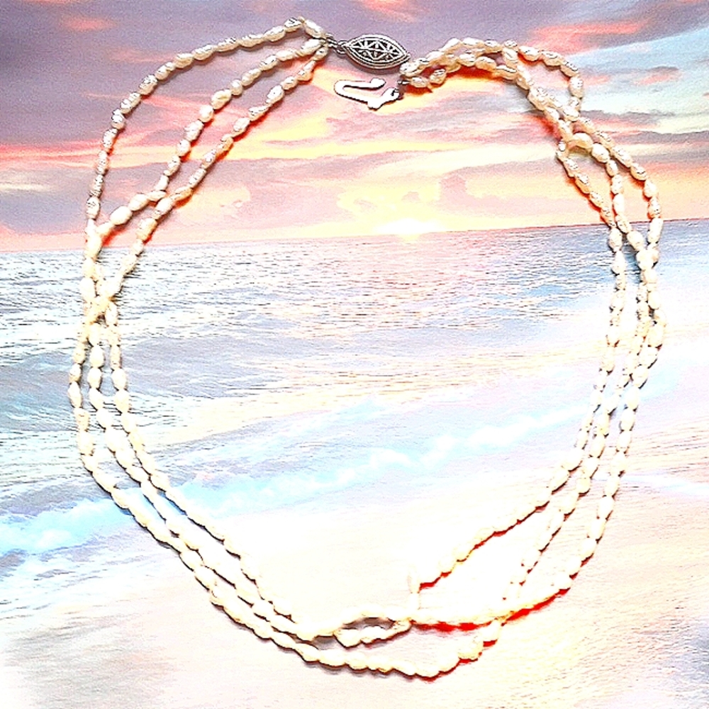 16" seed freshwater pearl necklace e ss clasp white